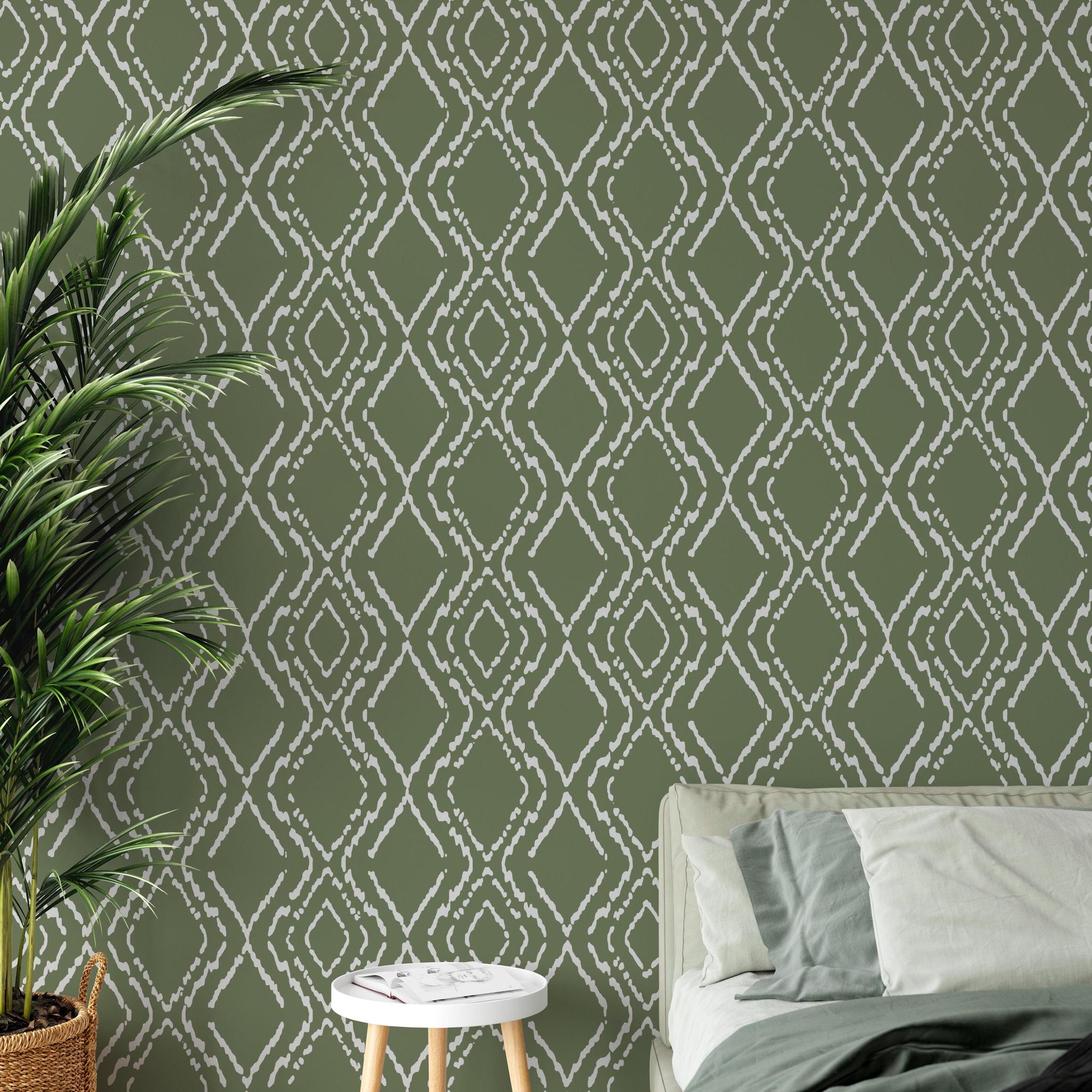 Gemma Wallpaper by Wall Blush SG02 in a cozy bedroom with focus on the elegant wall design.
