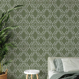 Gemma Wallpaper by Wall Blush SG02 in a cozy bedroom with focus on the elegant wall design.
