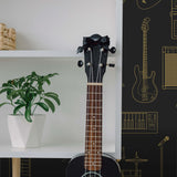 Gibson Wallpaper by Wall Blush SM01 in a modern music-themed room with guitar accents.

