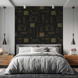 Gibson Wallpaper by Wall Blush SM01 in a chic modern bedroom, patterned accent wall focus.

