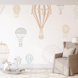 Ellie Mural by Wall Blush SG02, elegant nursery room with hot air balloon wallpaper focus.
