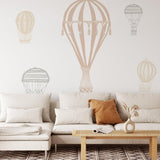 Ellie Mural by Wall Blush SG02 in a cozy living room with stylish hot air balloon wallpaper focus.

