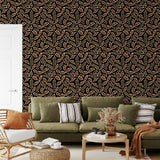 "Wall Blush's Heart of Mine Wallpaper in a cozy living room setting with focus on the stylish pattern."