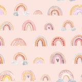 Wall Blush Eden's Rainbows Wallpaper, colorful nursery room decor focus
