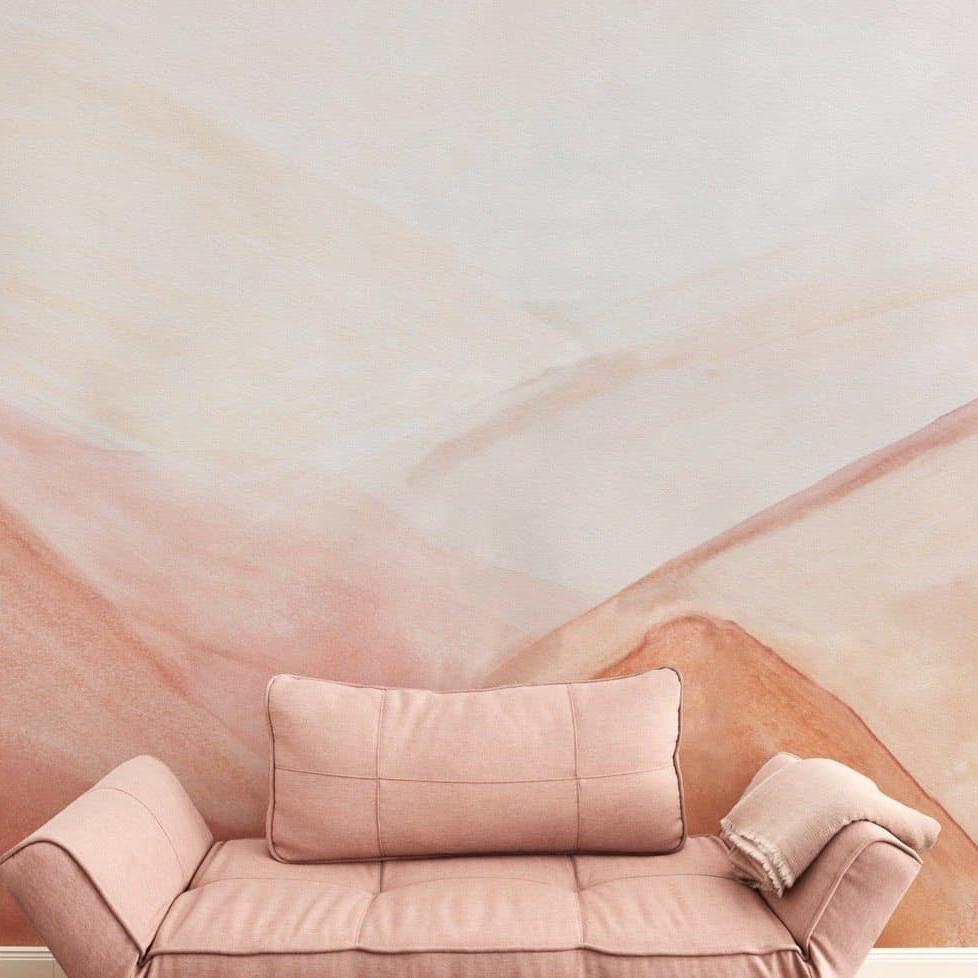 Unruly Wallpaper by The Minty Line in living room with pink tones and modern couch focused on wall decor.

(Note: Based on the image provided, it looks like the room could be a living room due to the presence of the couch, and I have assumed that the couch is modern-style due to its design. The description includes the product title and the brand, and it emphasizes the wallpaper as the focal point.)
