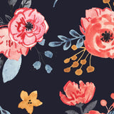 Wall Blush 'In Bloom (Navy) Wallpaper' in elegant living room, floral wall decor focus
