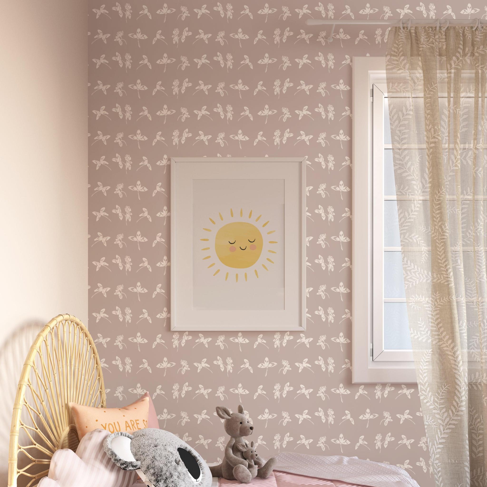 Keen & Clever Wallpaper by The Ania Zwara Line in a cozy bedroom with elegant floral patterns.
