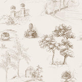Wall Blush AW01 Loire Valley wallpaper in a bedroom, scenic sketches focused for a calming atmosphere.
