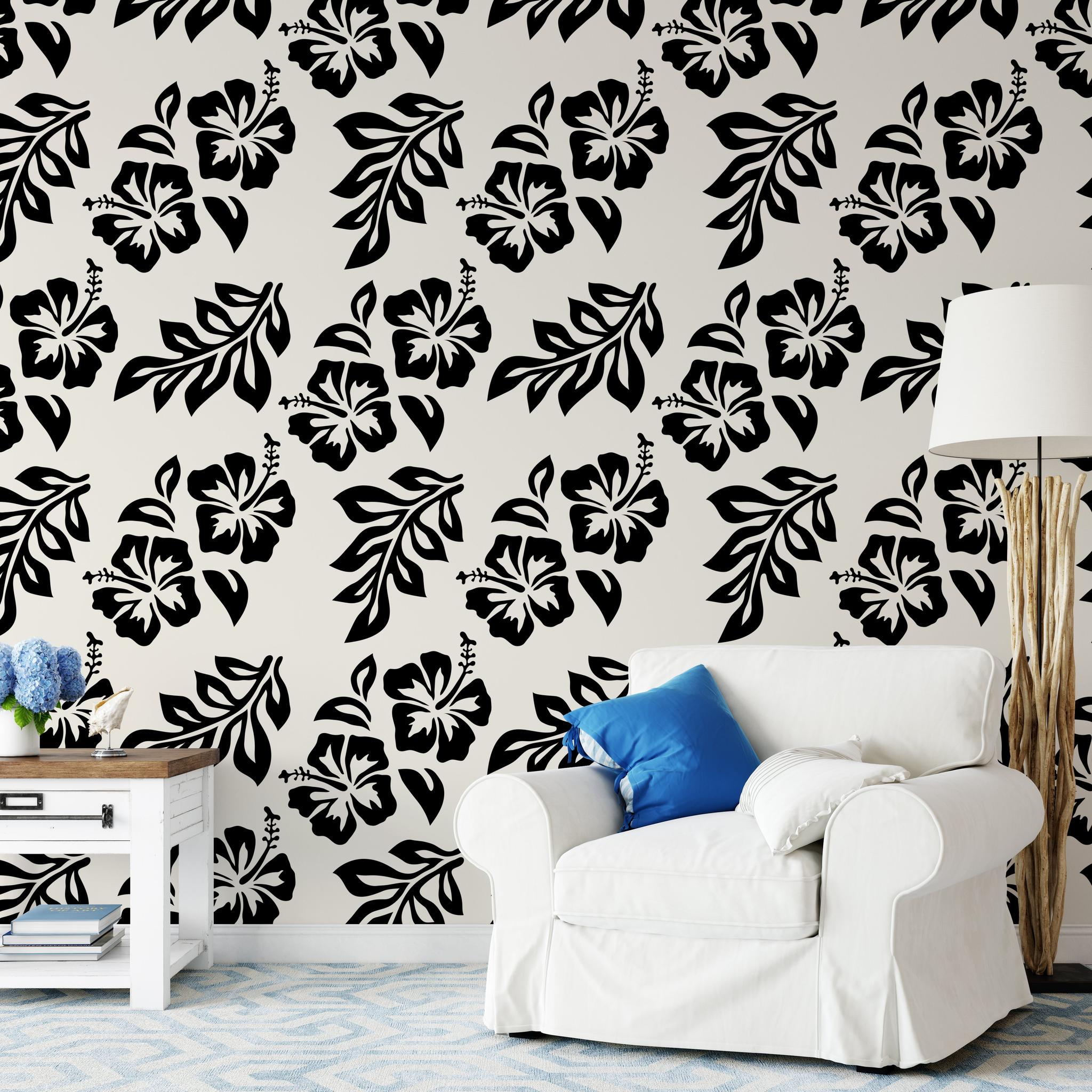 "Luana Wallpaper by Wall Blush in stylish living room, accenting white armchair and modern decor."