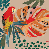"Wall Blush Macaw Wallpaper featuring vibrant colors and tropical design for a lively living room ambiance"