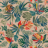 "Wall Blush Macaw Wallpaper in a vibrant tropical design for a lively living room interior focus."