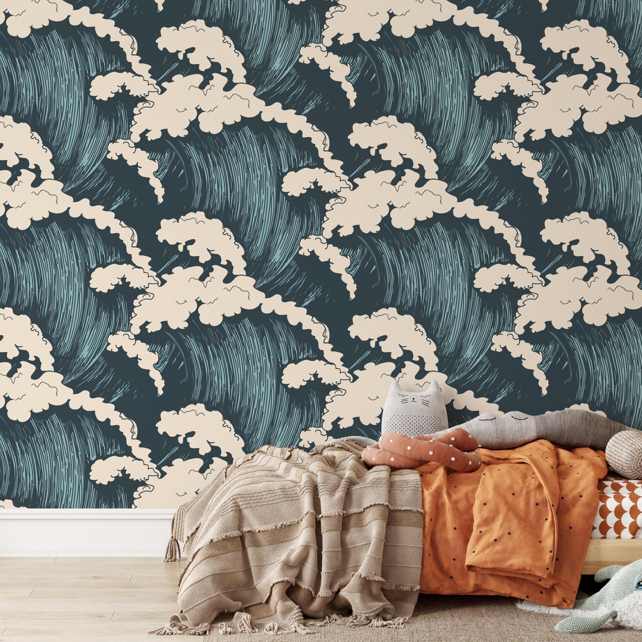 Maverick Wallpaper by Wall Blush SG02 in a cozy children's room with a playful and stylish design.
