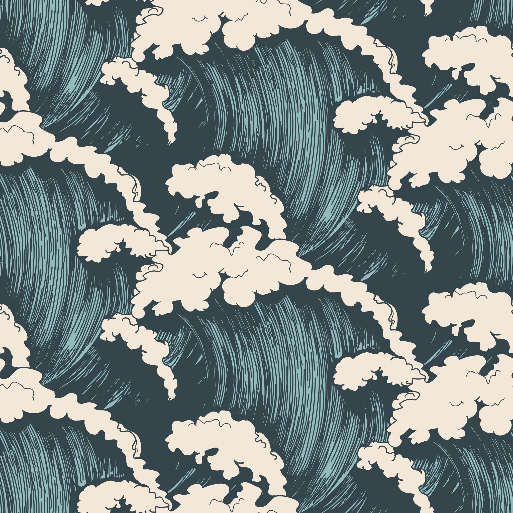 "Maverick Wallpaper by Wall Blush with playful clouds pattern in a modern home office setting."