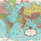Wall Blush's Dudley's World Wallpaper featured in study room, vintage map design focusing on geography.
