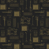 "Gibson Wallpaper by Wall Blush in a stylish room, featuring music instruments pattern."