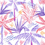 Alt text: "Colorful Nim Wallpaper from Wall Blush with tropical patterns, ideal for brightening living room walls."