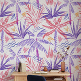 Alt: Nim Wallpaper by Wall Blush SG02 adorns a home office, highlighting colorful leaf patterns as the room's focal point.
