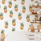 "Tropic Like It's Hot Wallpaper by Wall Blush in stylish kitchen, featuring pineapple design focus"
