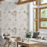 Loire Valley Wall Blush AW01 wallpaper in a cozy living room with rustic wood accents and natural light.
