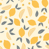 Lemmy Wallpaper by Wall Blush with citrus pattern in modern kitchen design, focus on wallpaper detail.

