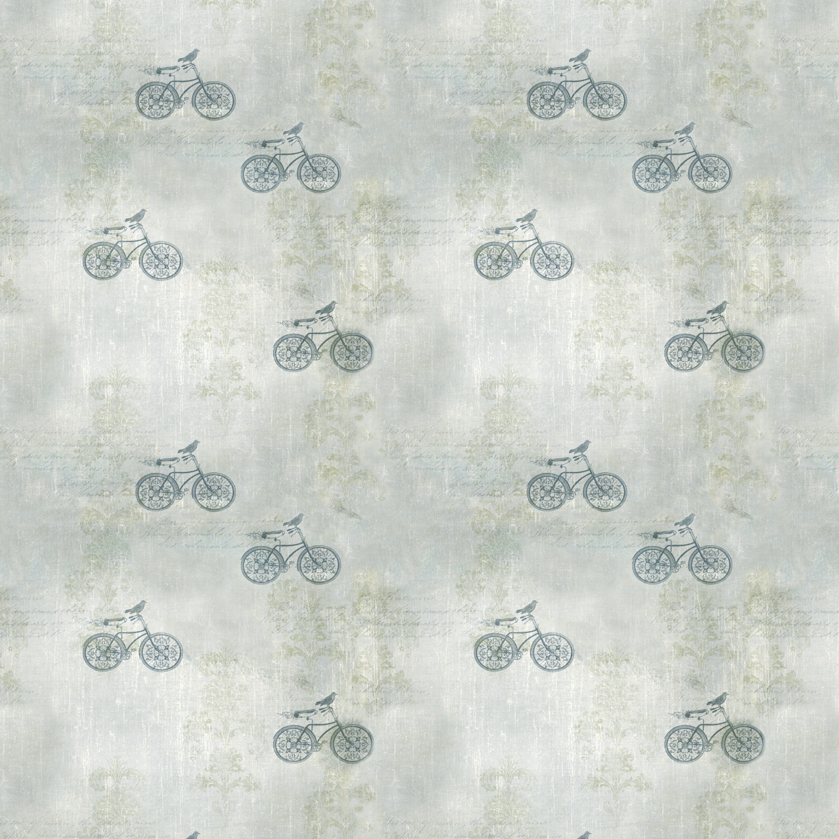 Blue J's Wallpaper from The 7th Haven Interiors Line on a bedroom wall with a vintage bicycle pattern.
