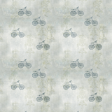 Blue J's Wallpaper from The 7th Haven Interiors Line on a bedroom wall with a vintage bicycle pattern.
