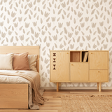 Serena Wallpaper by Wall Blush in cozy, modern bedroom highlighting elegant botanical pattern.
