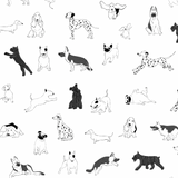 Wall Blush Puppy Love Wallpaper pattern showcasing various dog illustrations, ideal for a modern nursery room wall.

