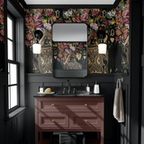 Solitaire Wallpaper by The Katie Small Line enhancing the elegance of a modern bathroom decor.

