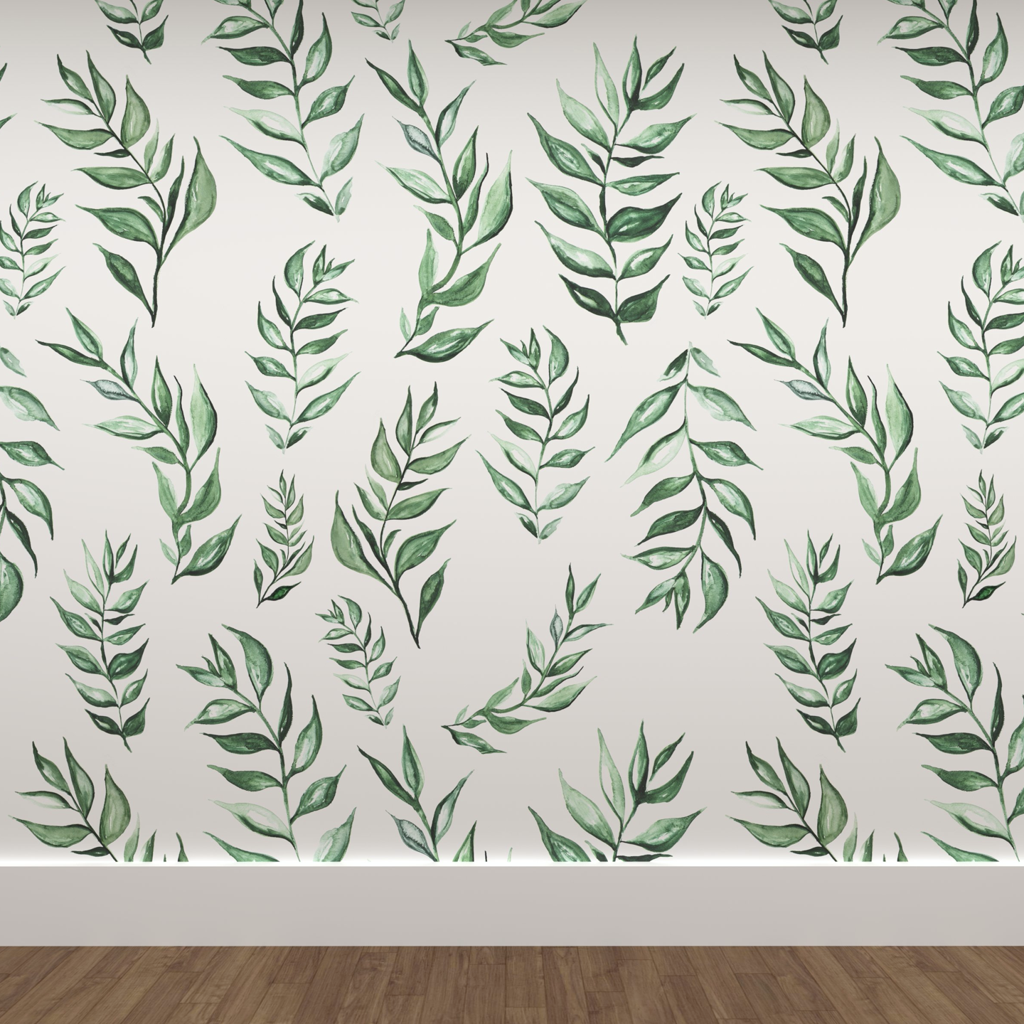 Fresh Start Wallpaper by The Minty Line in a modern living room, focusing on the botanical pattern.
