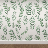 Fresh Start Wallpaper by The Minty Line in a modern living room, focusing on the botanical pattern.

