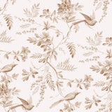 Pemberly pattern wallpaper from Wall Blush AW01, featuring birds and florals for a living room focus.
