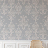 Elegant Little Debbie's Damask Wallpaper by 7th Haven Interiors in stylish living room, highlighting design focus.
