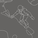 It appears there has been a mistake. The image provided does not show any wallpaper, room, or a product relevant to Wall Blush's Summit (Grey) Wallpaper. The image is a monochromatic line art of a figure skateboarding. Please provide the correct image so I can give an appropriate alt text.