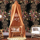 Elegant nursery room featuring 'Solitaire Wallpaper' by The Katie Small Line, with detailed floral and mandala patterns.
