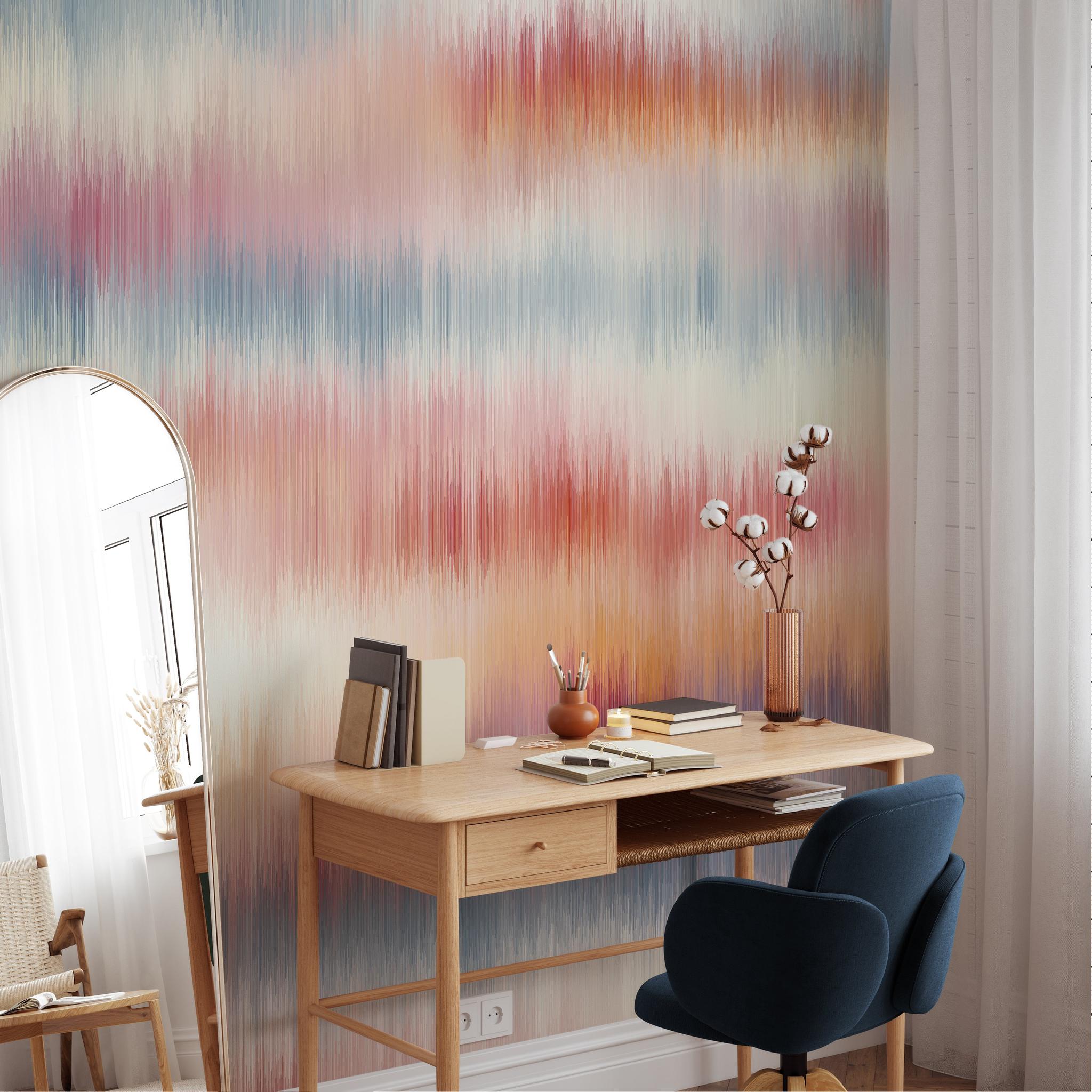 "Wall Blush Summer Wallpaper in a modern home office with brushed paint design."