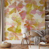 "Wall Blush's Time of My Life Wallpaper featured in a cozy living room setting, highlighting vibrant design."