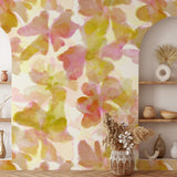 "Wall Blush's Time of My Life Wallpaper in a modern living room with floral design and home decor accents."