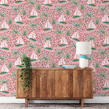 "Vera Wallpaper from Wall Blush accentuating a modern living room with a vibrant, patterned design."