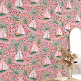 Vera Wallpaper by Wall Blush SG02 in a chic bedroom, highlighting its vibrant tropical design.
