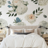 Contemporary bedroom featuring 'Sidney With Love Wallpaper' from The Tamra Judge Line, highlighting elegant floral design.
