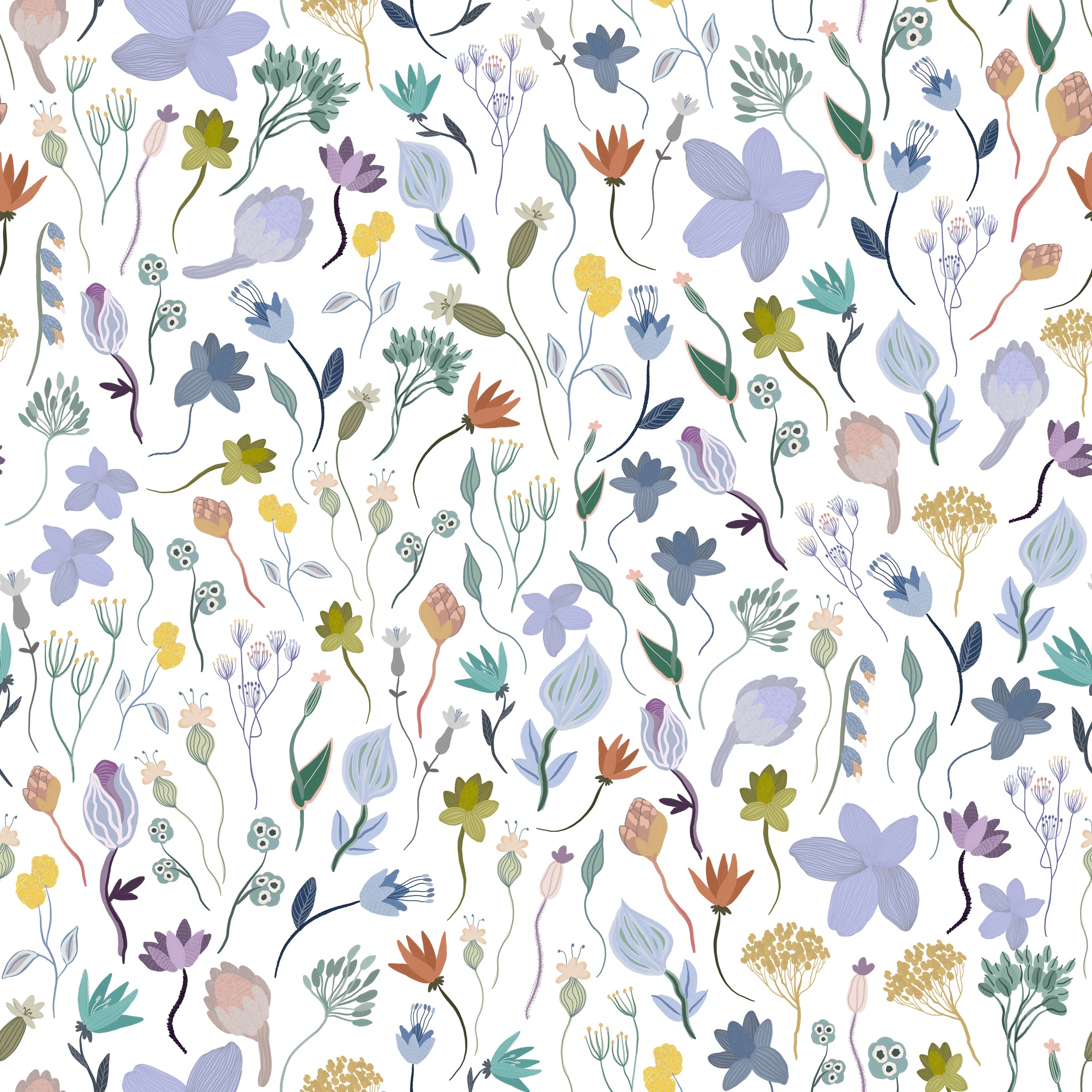 "Ava Wallpaper by Wall Blush with floral pattern, ideal for enhancing a living room's aesthetic appeal."