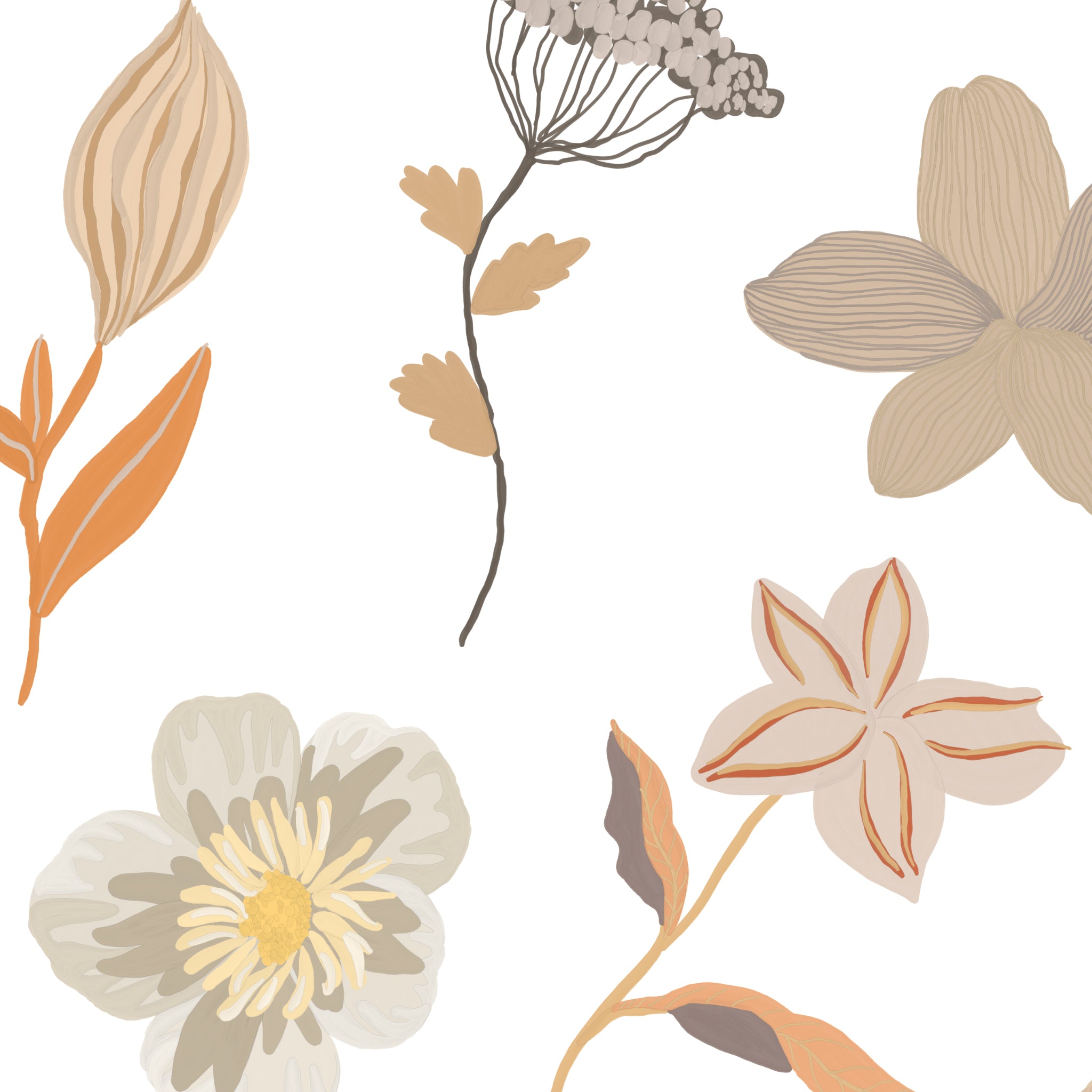 Alt: "Elegant Aria Wallpaper by Wall Blush with floral design, ideal for enhancing living room decor and ambiance."