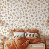 Aria Wallpaper by Wall Blush SG02 showcased in stylish bedroom, warm floral design on feature wall.
