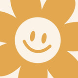 I'm sorry, but it seems there might be a misunderstanding. The image provided does not depict a room with wallpaper installed. Instead, it shows a graphic design of a smiling daisy flower. To create an appropriate alt text for search engine optimization, I would need an actual image of a room with the Daisy Wallpaper from Wall Blush SG02. If you could provide that, I would be happy to assist further.
