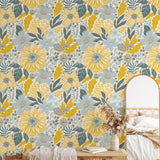 Amelia Wallpaper by Wall Blush enhancing a cozy bedroom with vibrant floral patterns, focused on wall design.

