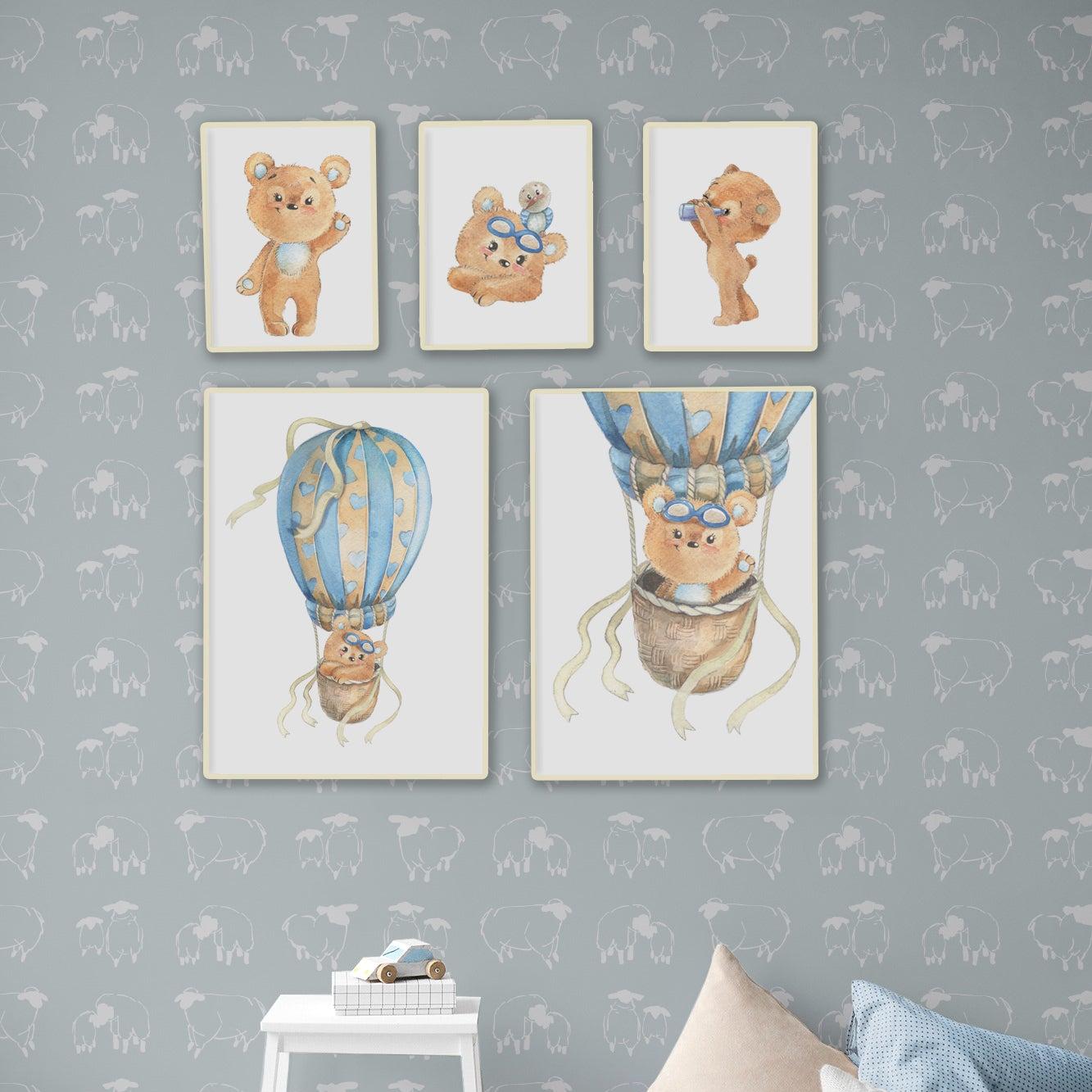 Baba (Blue) Wallpaper by The Ania Zwara Line featured in stylish children's room, emphasizing playful design.
