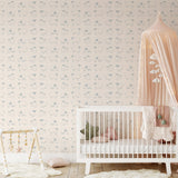 "Baba Cream Wallpaper by Wall Blush in a tastefully decorated nursery, showcasing elegant wall decor focus."