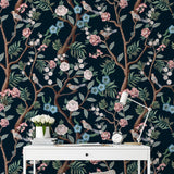 Ophelia Wallpaper by Wall Blush SG02 in a stylish home office, floral design focus
