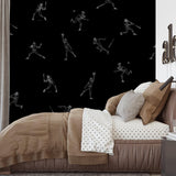 Batter's Up (Black) Wallpaper by Wall Blush SM01, featured in a stylish modern bedroom setting.
